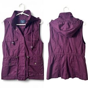 Love Tree Cotton Hooded Utility Military Style Vest Maroon Size Medium